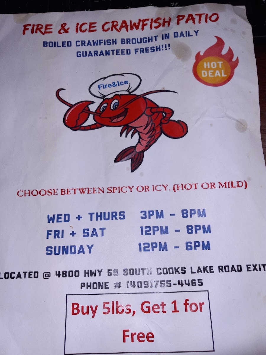BIG Easy Crawfish/Fire & Ice Crawfish Patio menu board