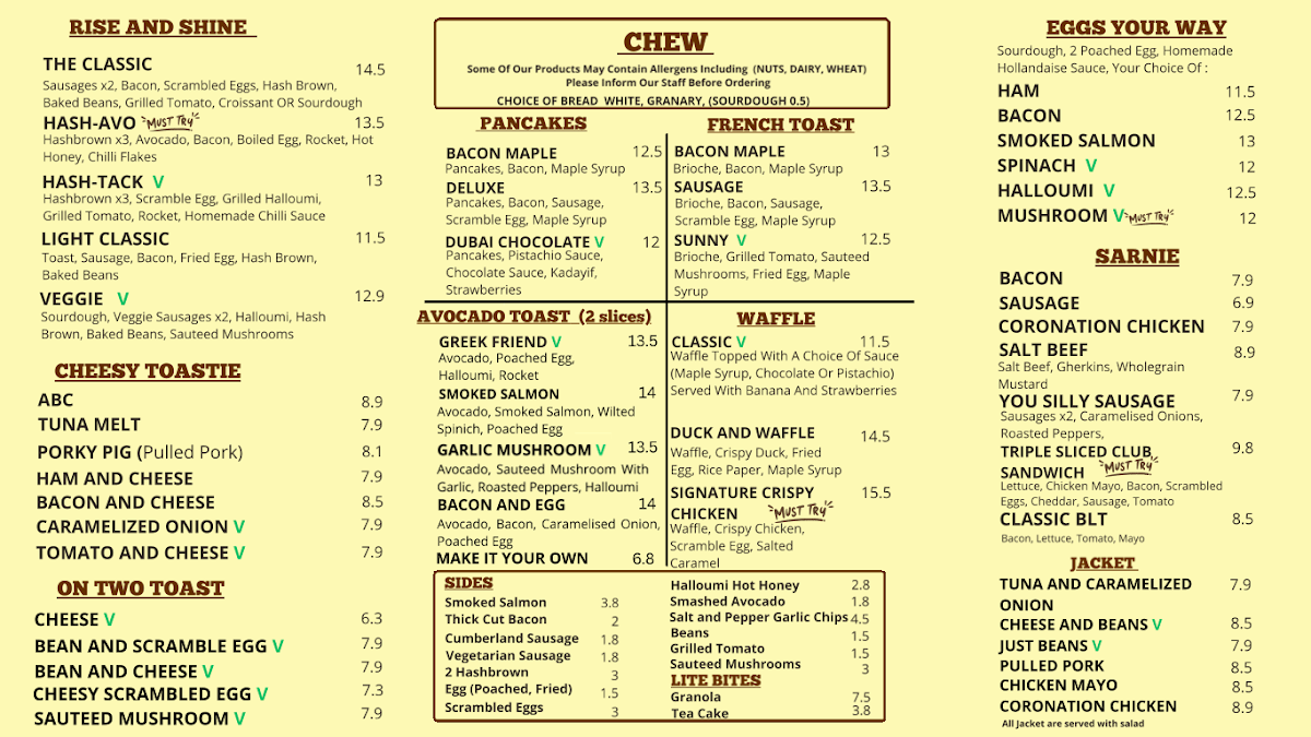 Enchanted Cafe & Bar menu board