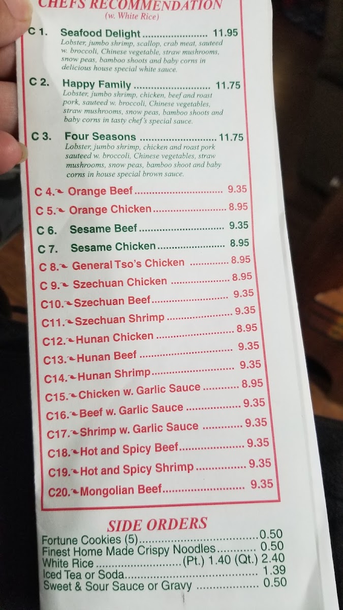 Jin Jin menu board