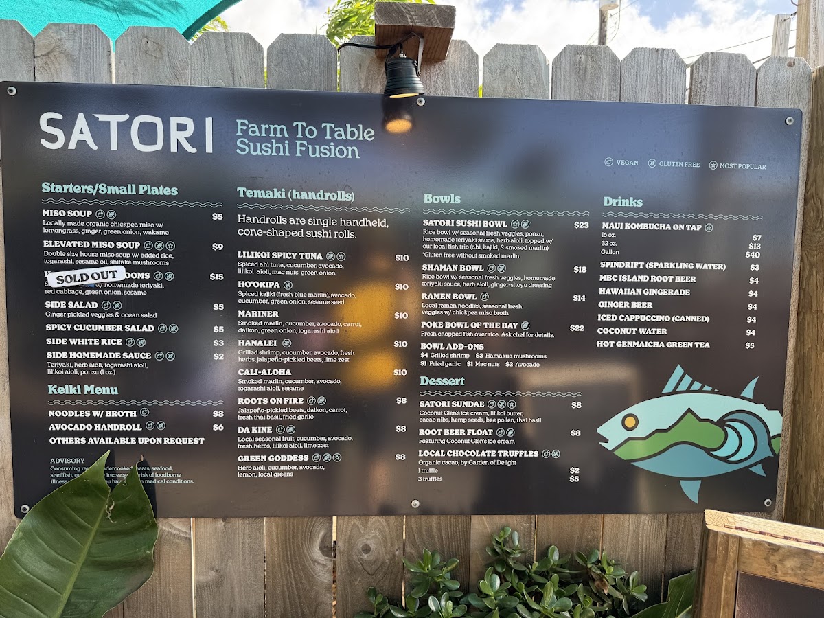 Satori menu board