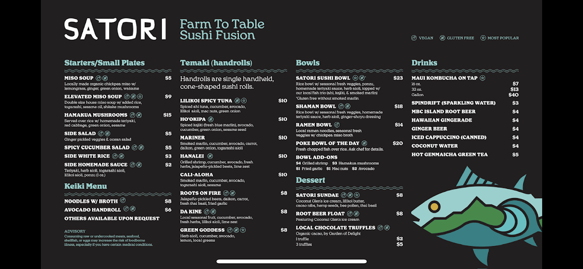 Satori menu board