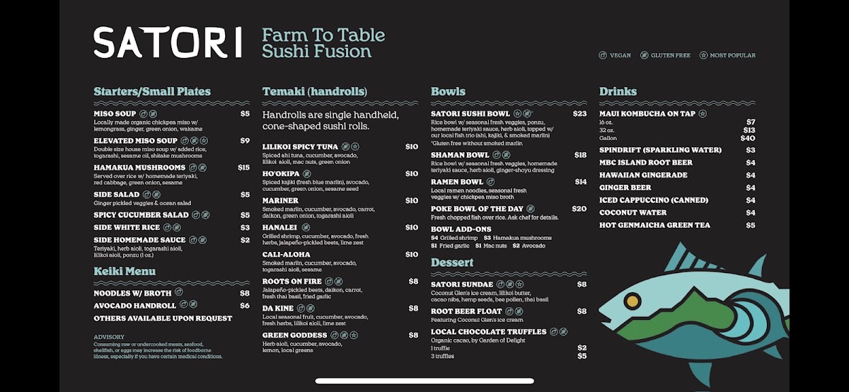 Satori menu board