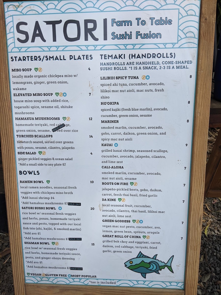 Satori menu board