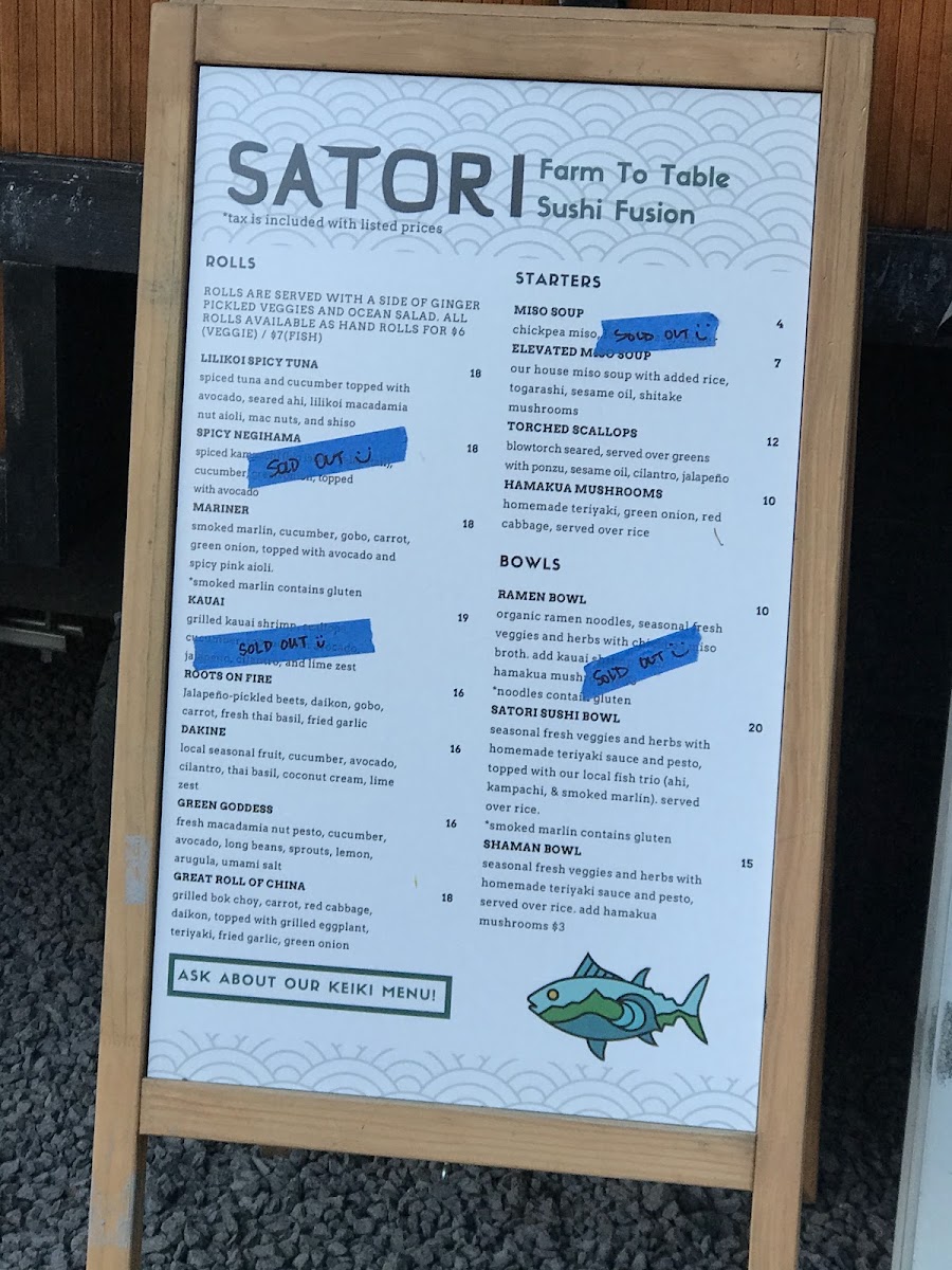 Satori menu board