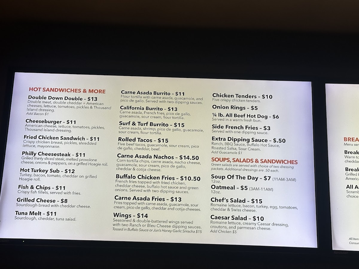 Double Down Grill menu board