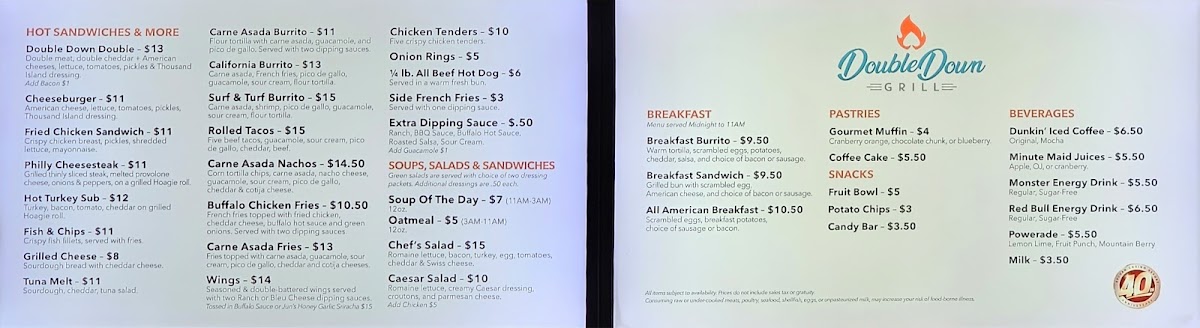 Double Down Grill menu board