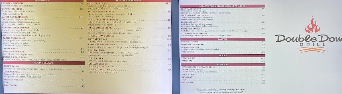 Double Down Grill menu board