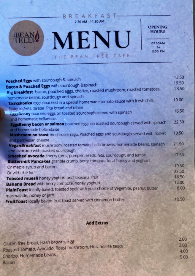 The Bean Tree Cafe ASP menu board