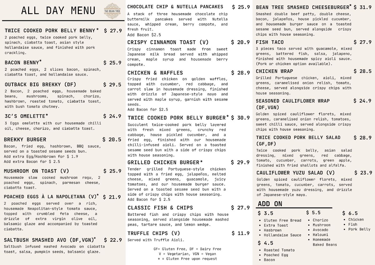 The Bean Tree Cafe ASP menu board