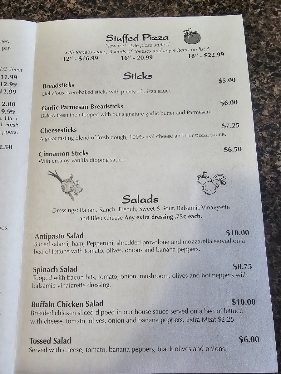 Stone Age Pizza menu board