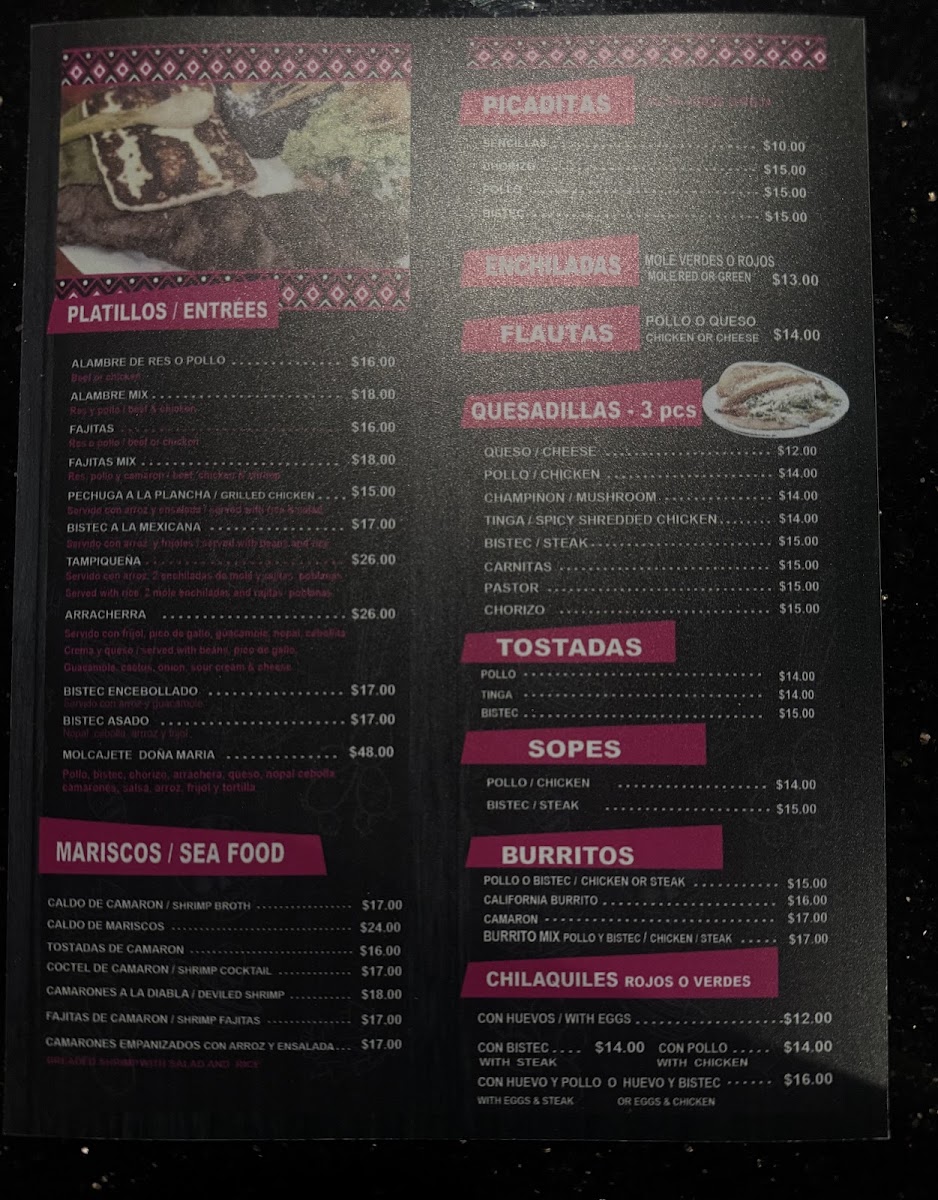 Doña Maria Restaurant menu board