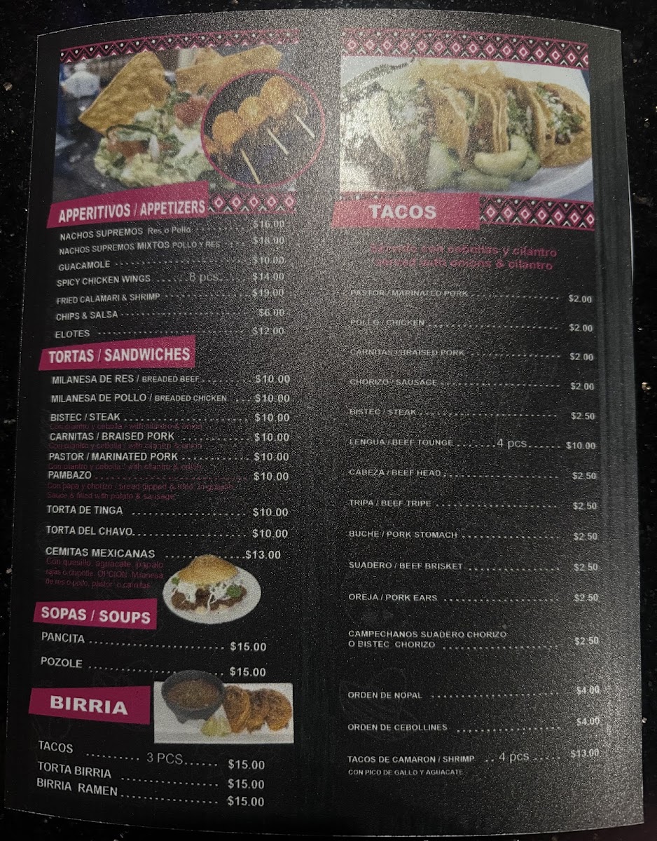 Doña Maria Restaurant menu board