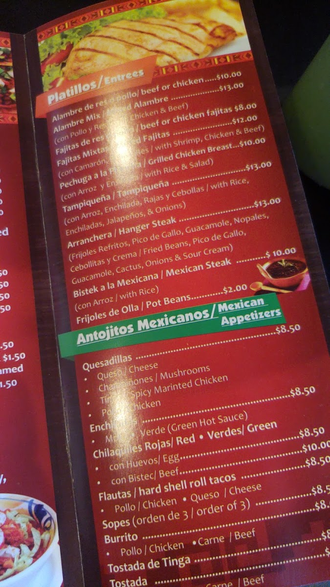 Doña Maria Restaurant menu board