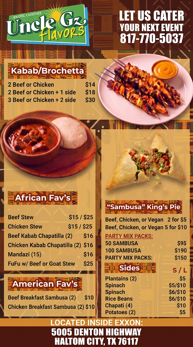 Uncle G'z Flavors menu board