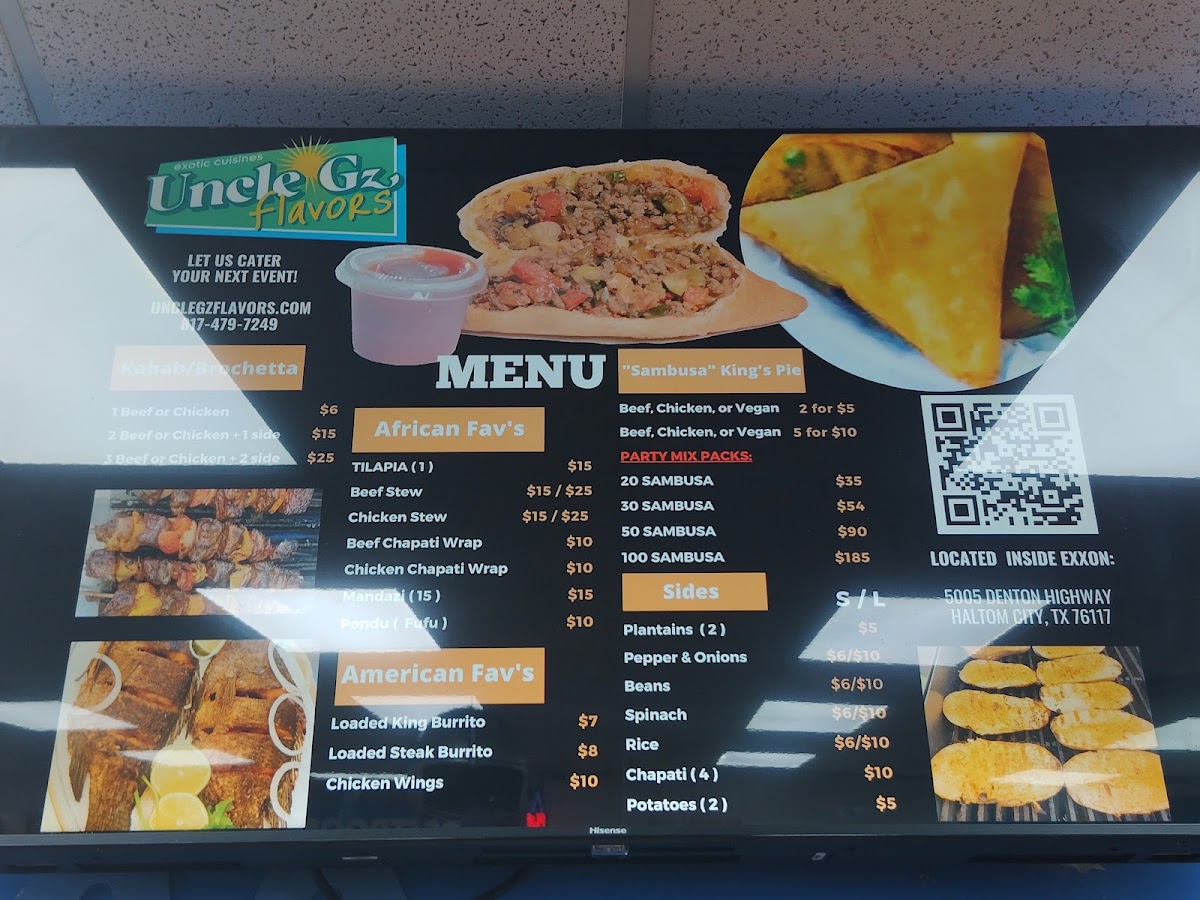 Uncle G'z Flavors menu board
