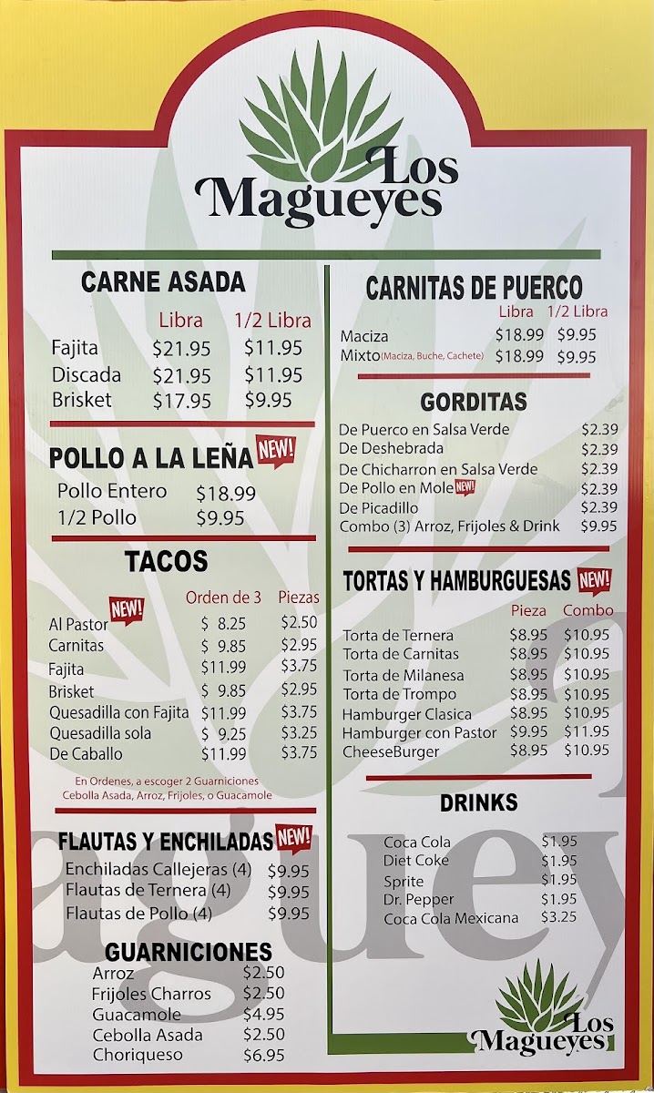 Los Magueyes menu board