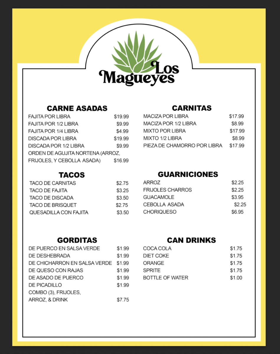 Los Magueyes menu board