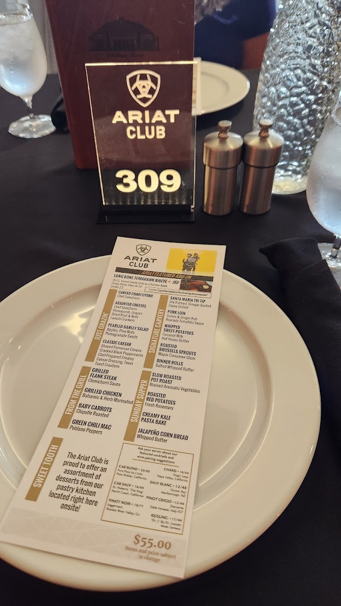 Ariat Club menu board