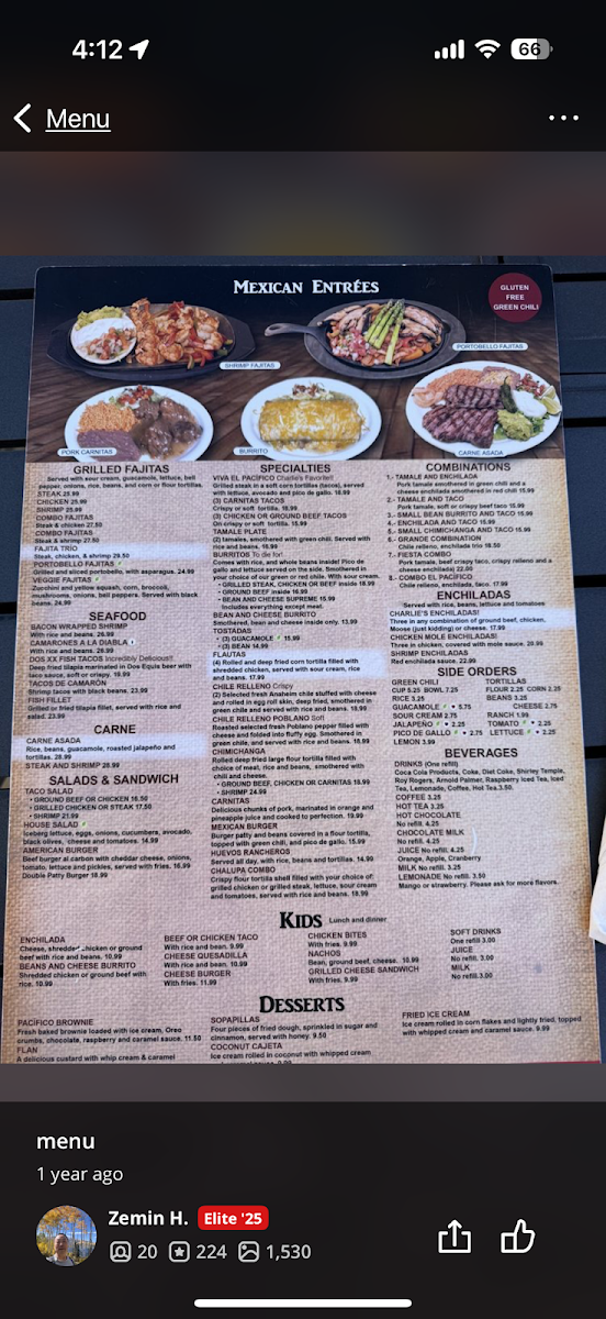 Charlie's Sports Bar & Grill menu board
