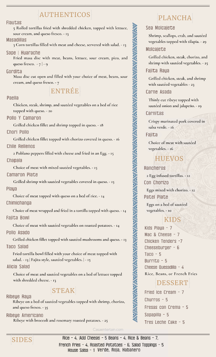 Casa Raya Mexican Restaurant & Taqueria menu board