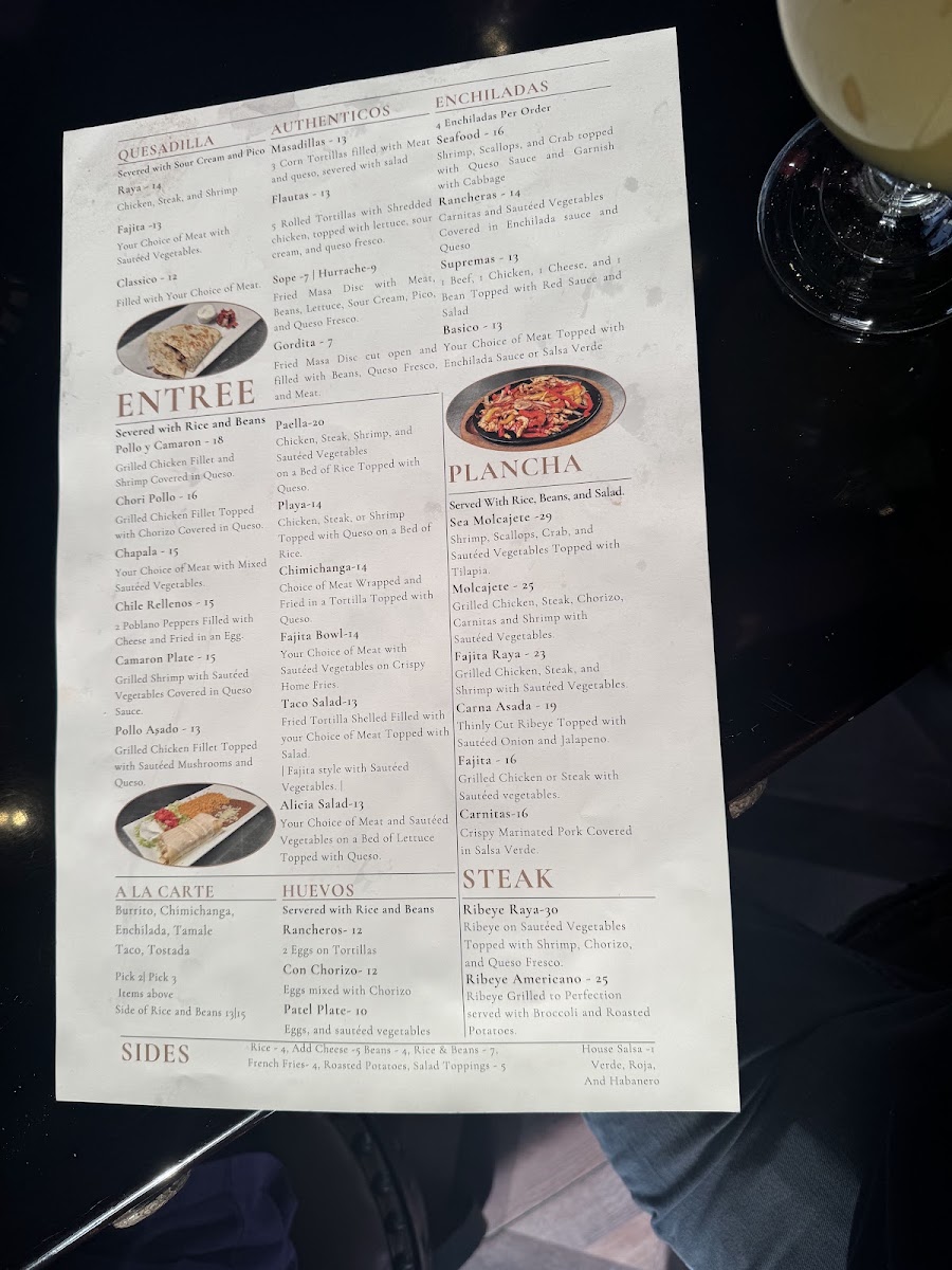 Casa Raya Mexican Restaurant & Taqueria menu board