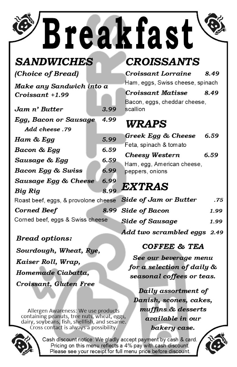Toasters Deli menu board