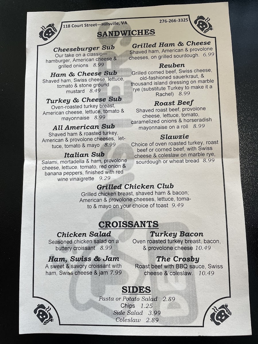 Toasters Deli menu board