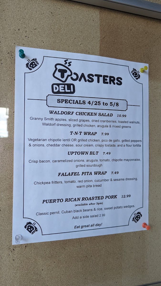 Toasters Deli menu board