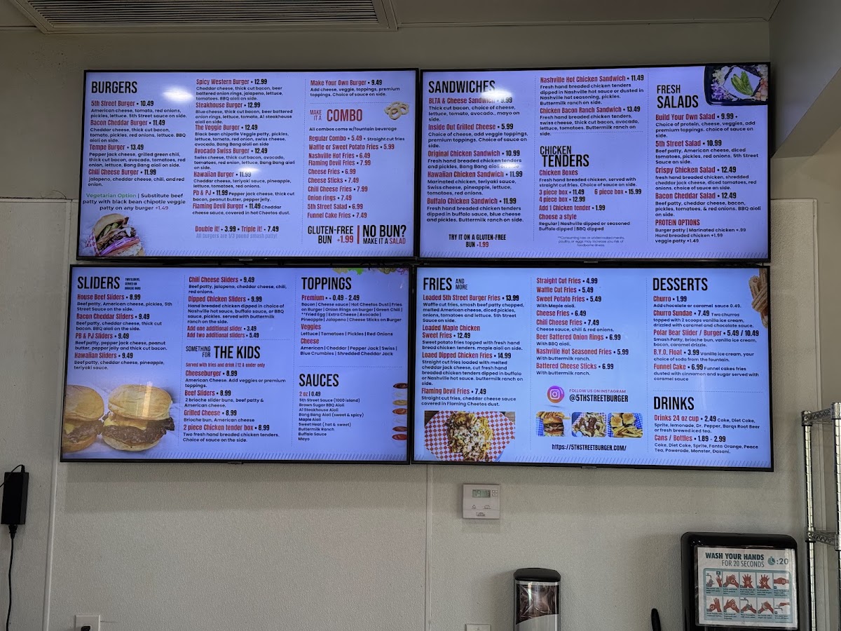 5th Street Burger & Fries menu board