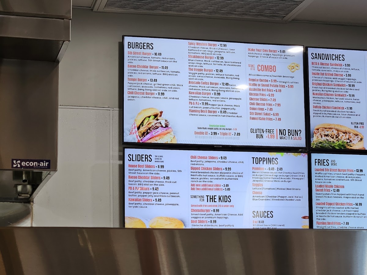 5th Street Burger & Fries menu board