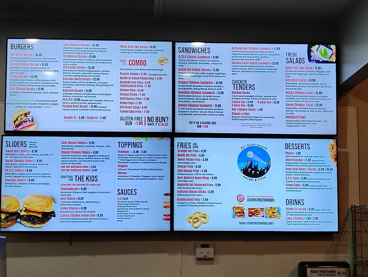 5th Street Burger & Fries menu board