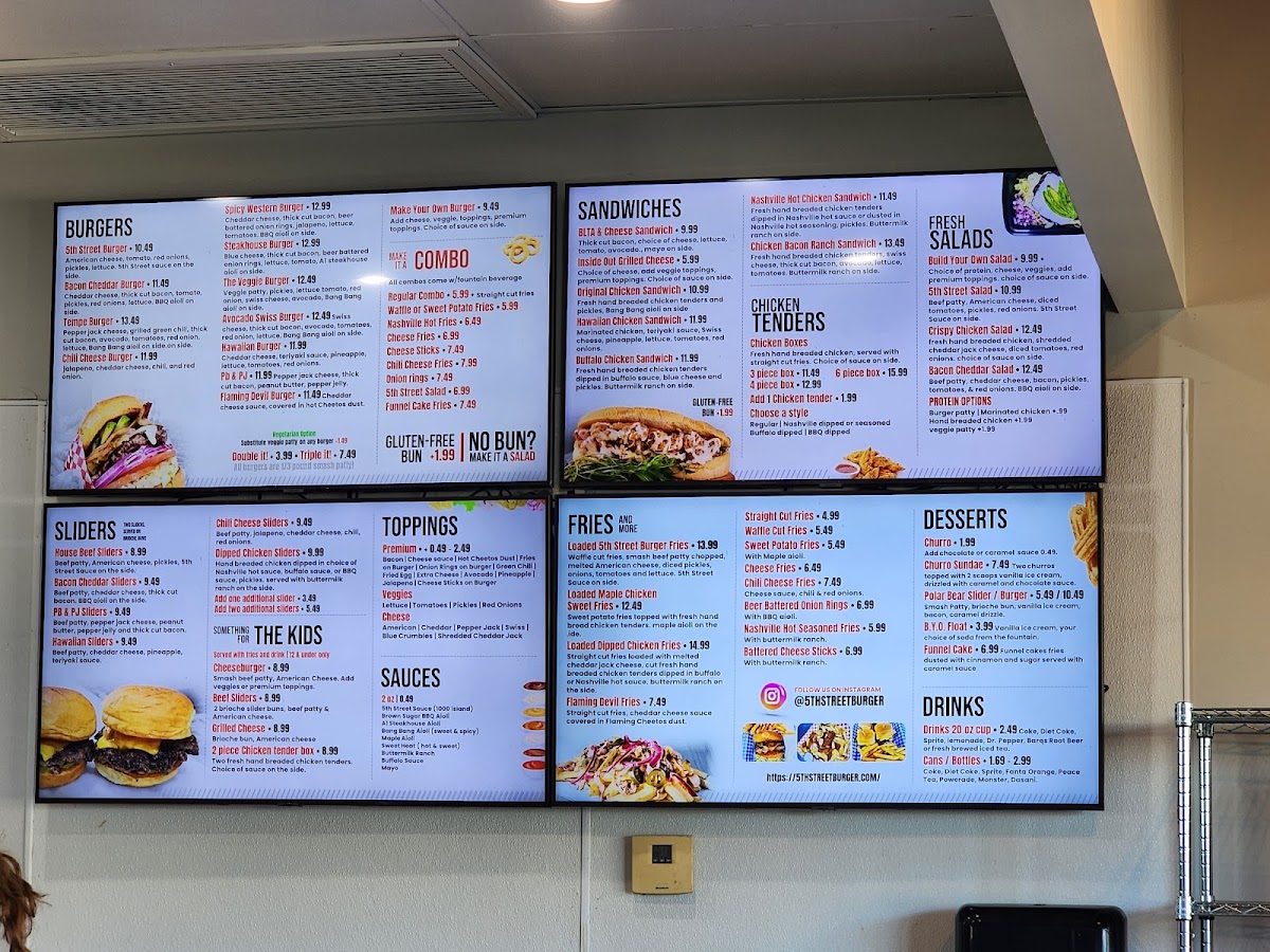 5th Street Burger & Fries menu board