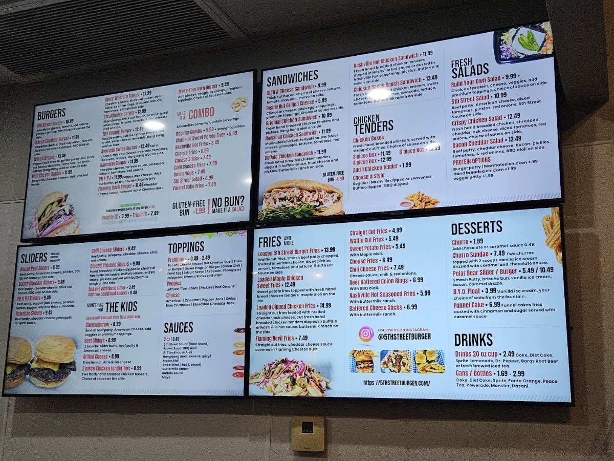 5th Street Burger & Fries menu board