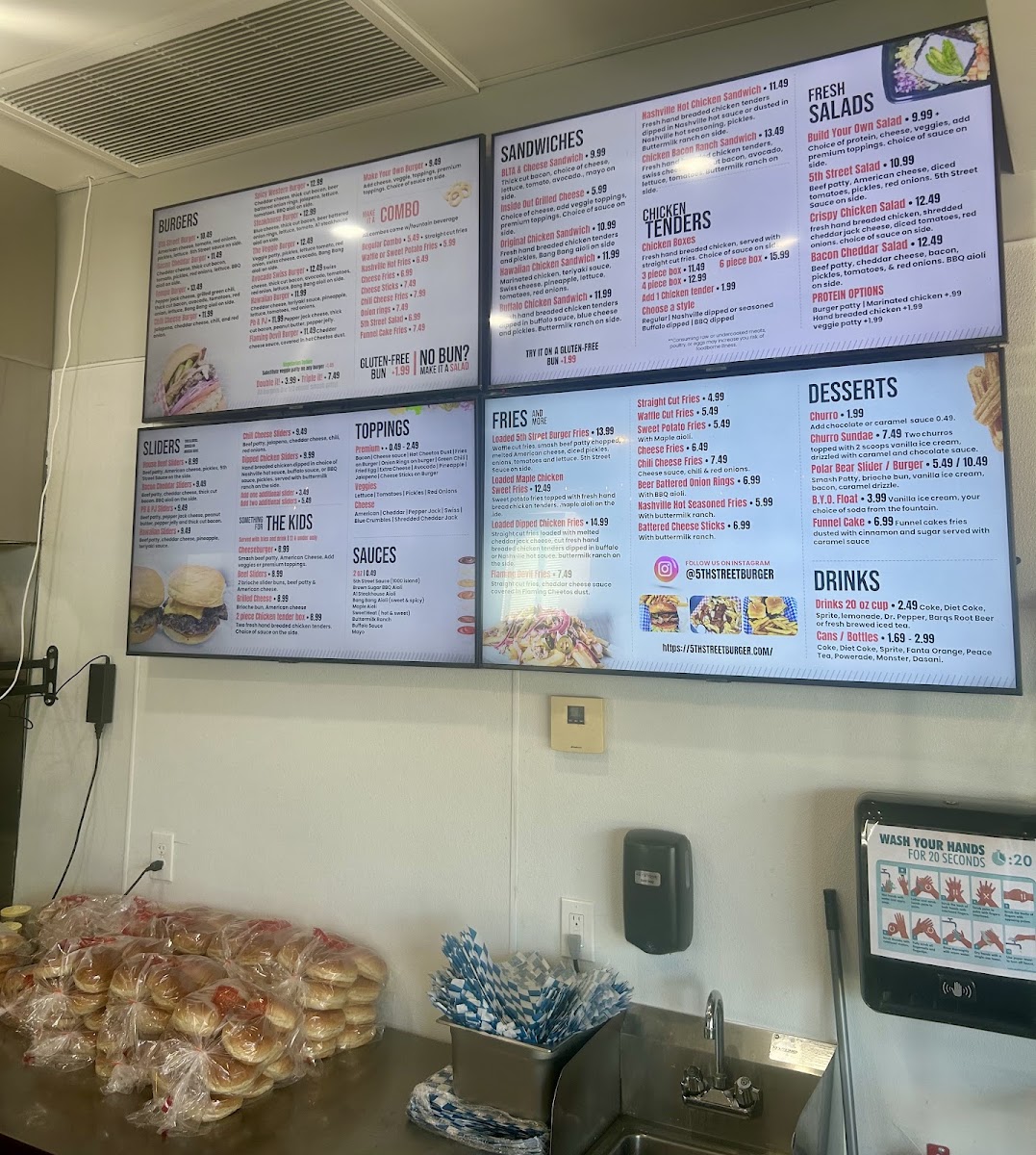 5th Street Burger & Fries menu board
