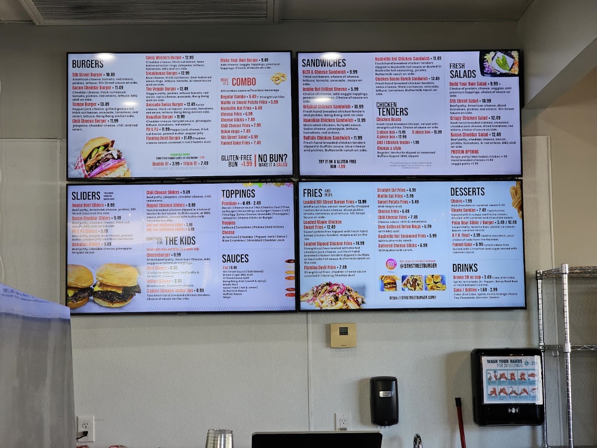 5th Street Burger & Fries menu board