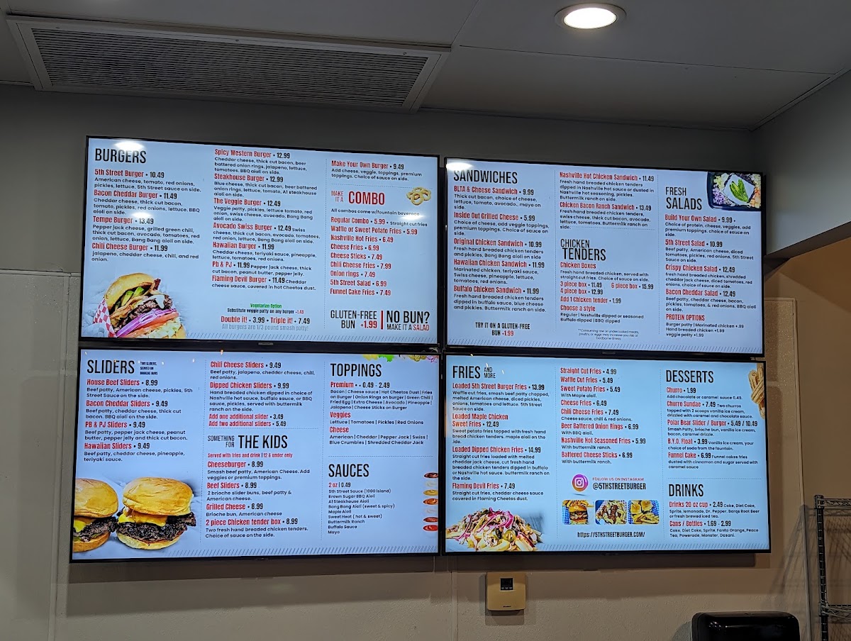 5th Street Burger & Fries menu board