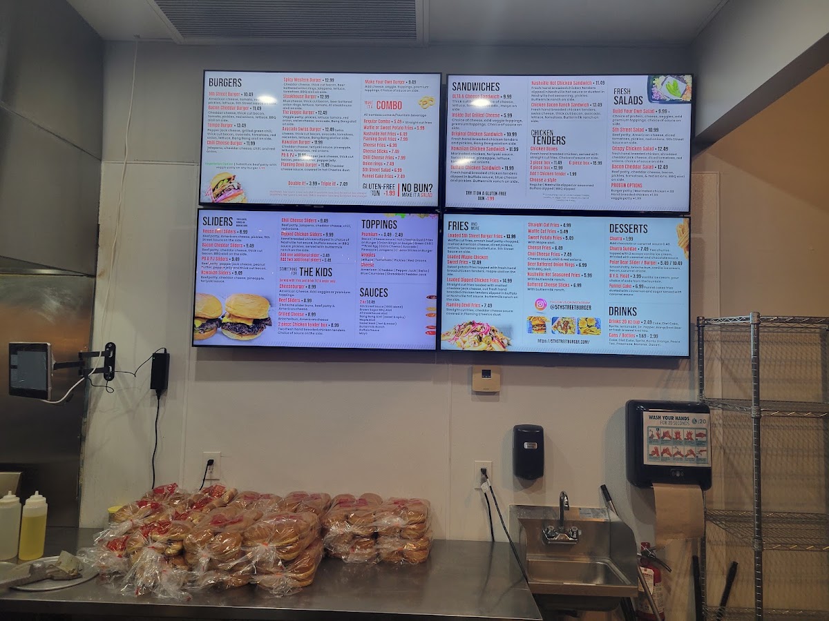 5th Street Burger & Fries menu board