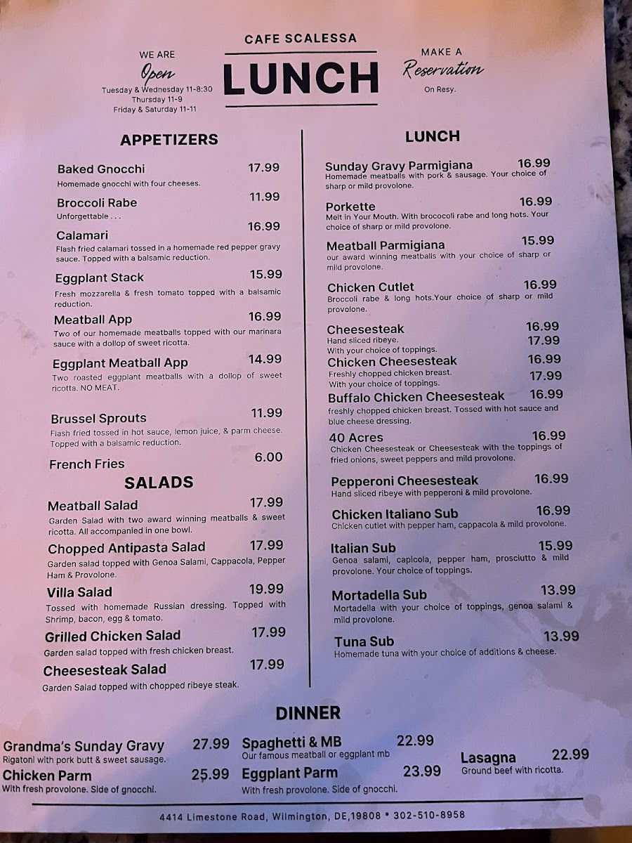Cafe Scalessa menu board