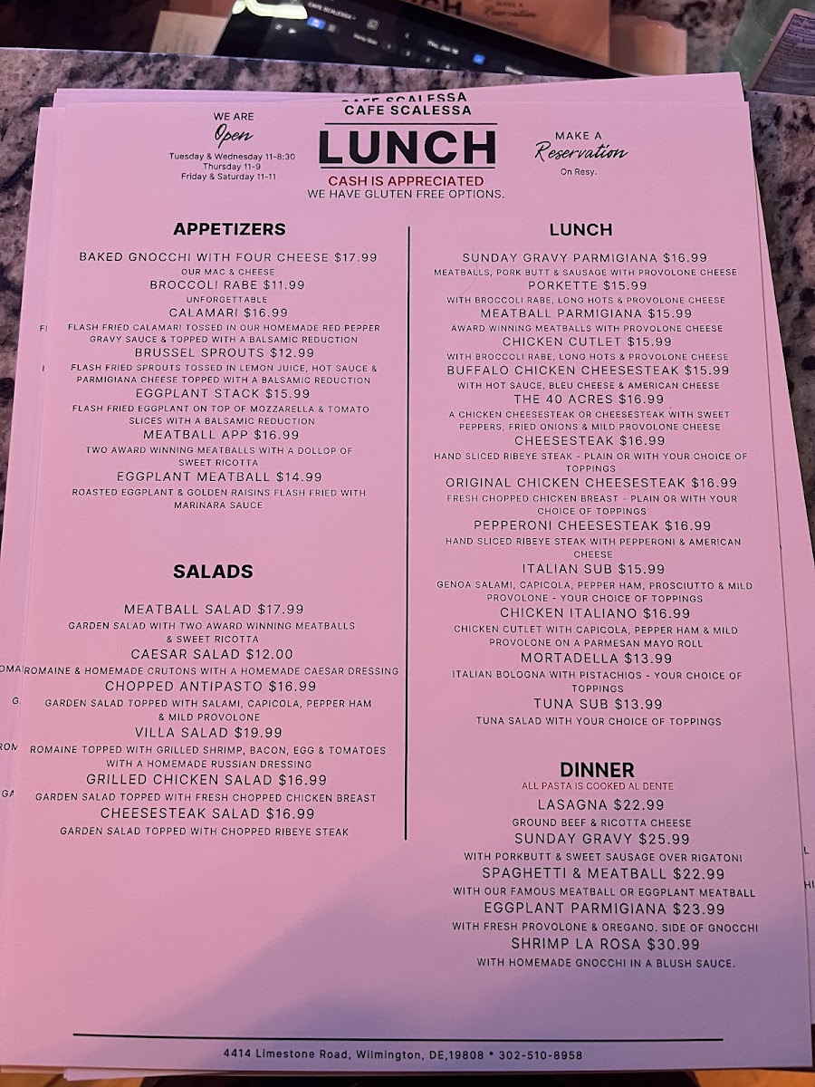 Cafe Scalessa menu board