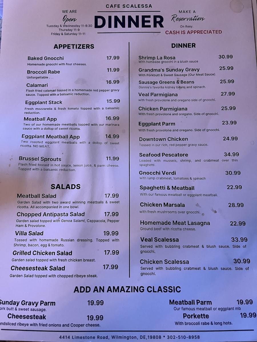 Cafe Scalessa menu board