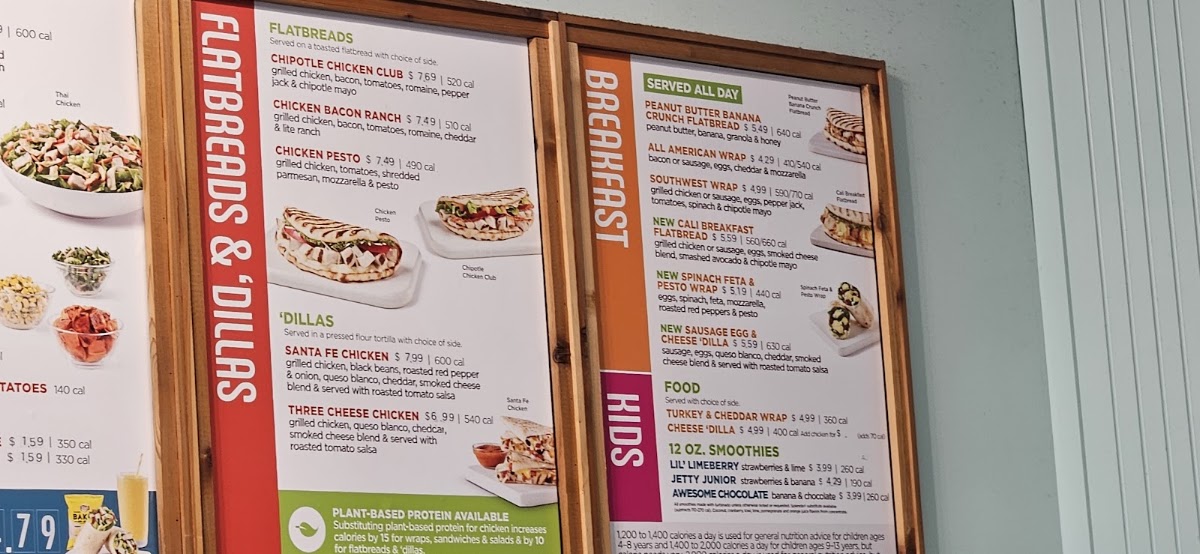 Tropical Smoothie Cafe menu board