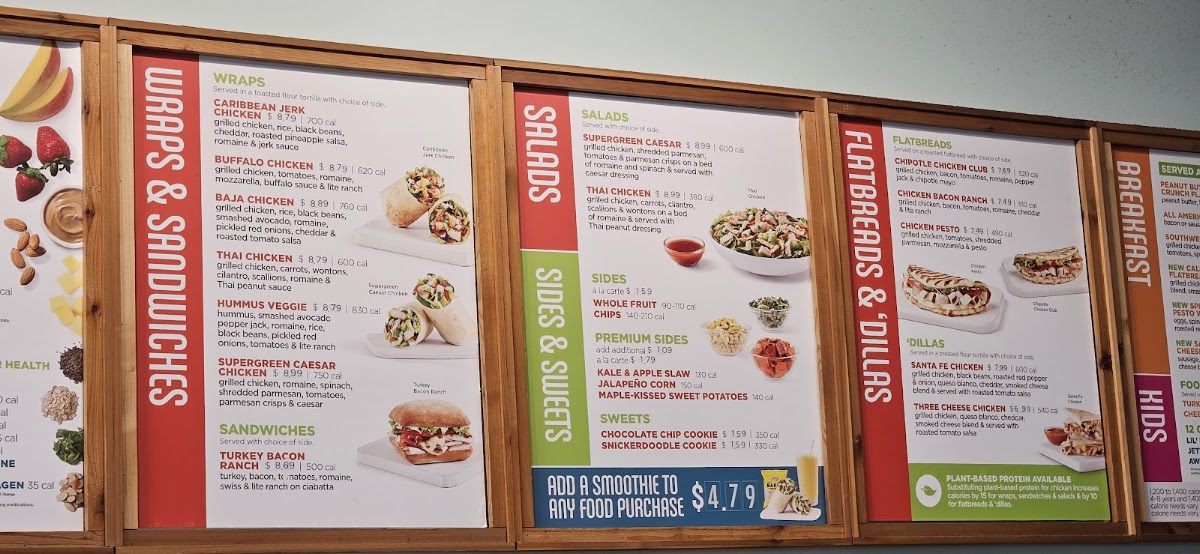 Tropical Smoothie Cafe menu board