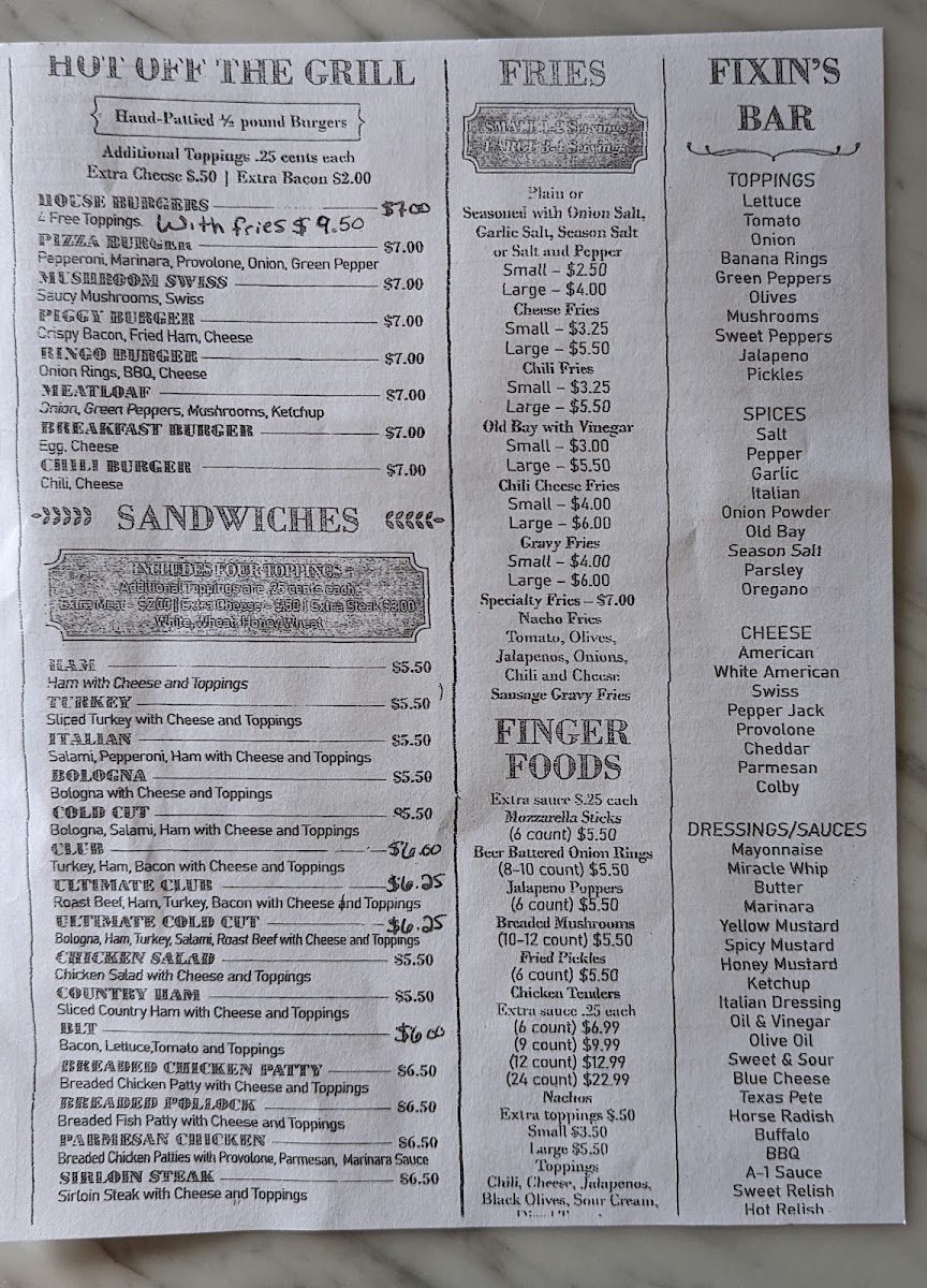 Tracy's corner grocery/Donnie's homestyle kitchen menu board