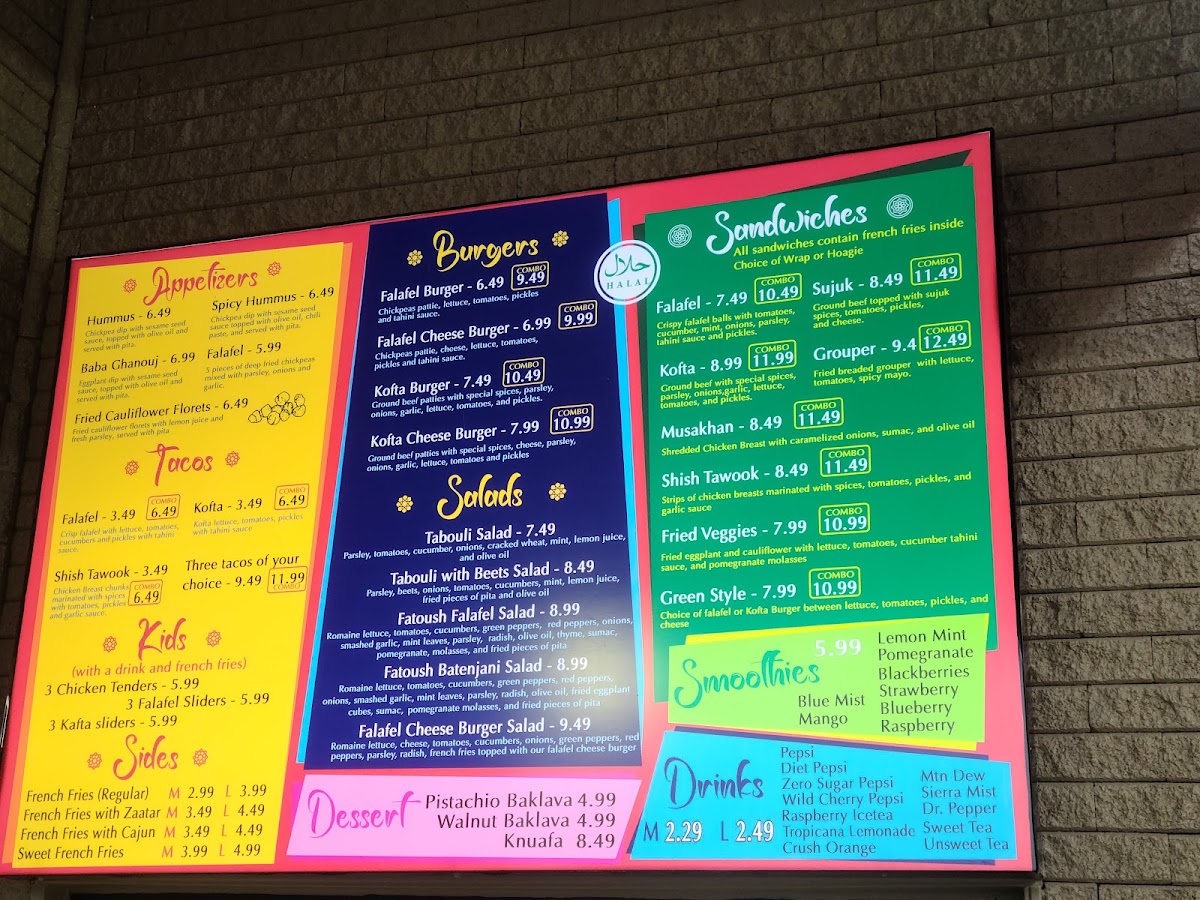 Falafel Burger menu board