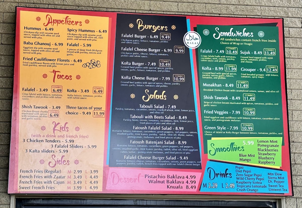 Falafel Burger menu board