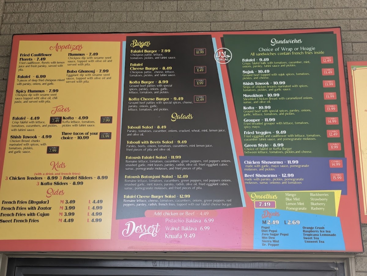 Falafel Burger menu board