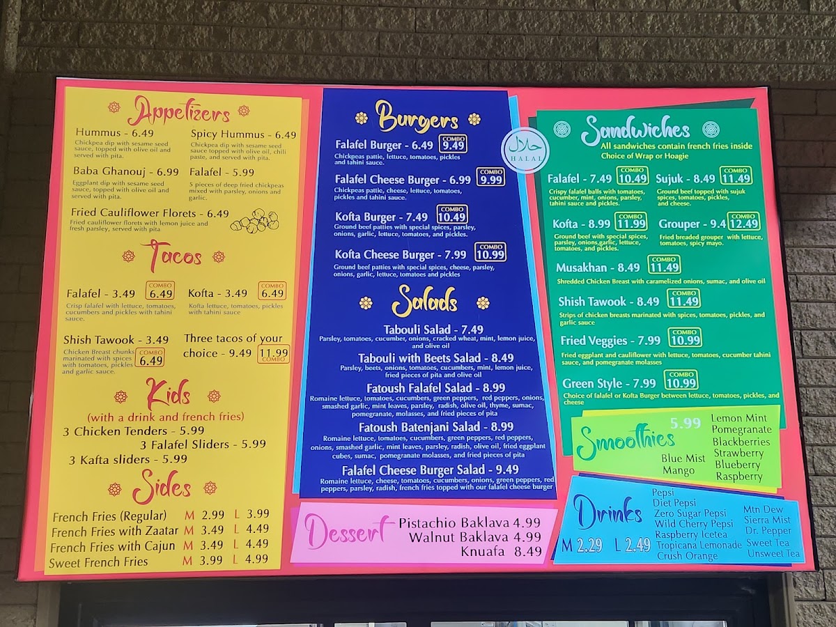 Falafel Burger menu board