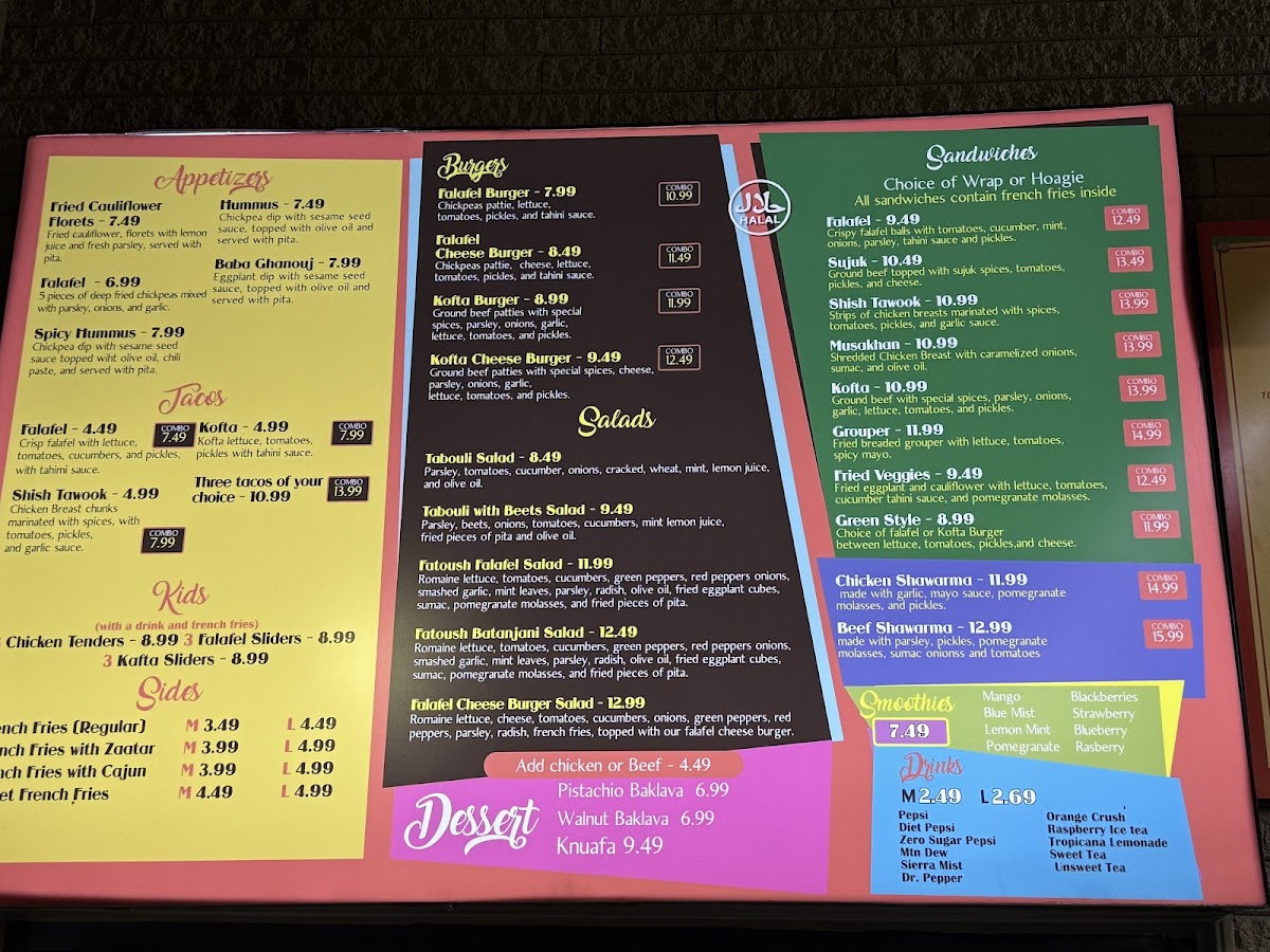 Falafel Burger menu board