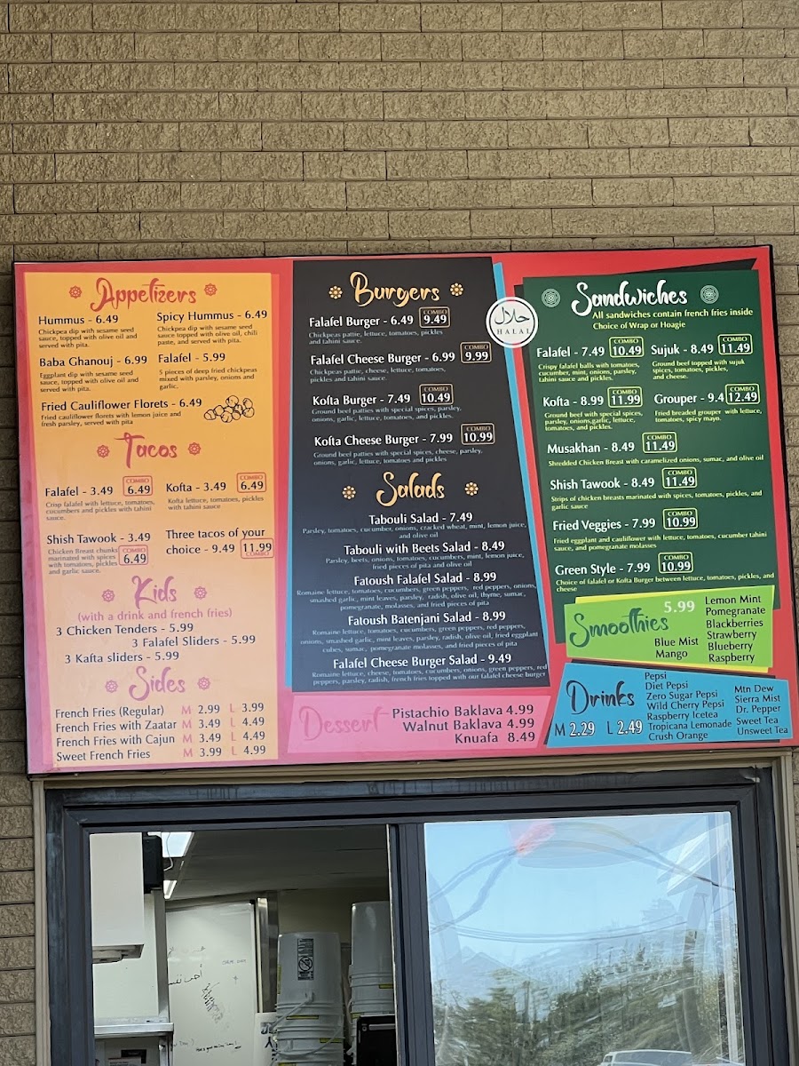 Falafel Burger menu board