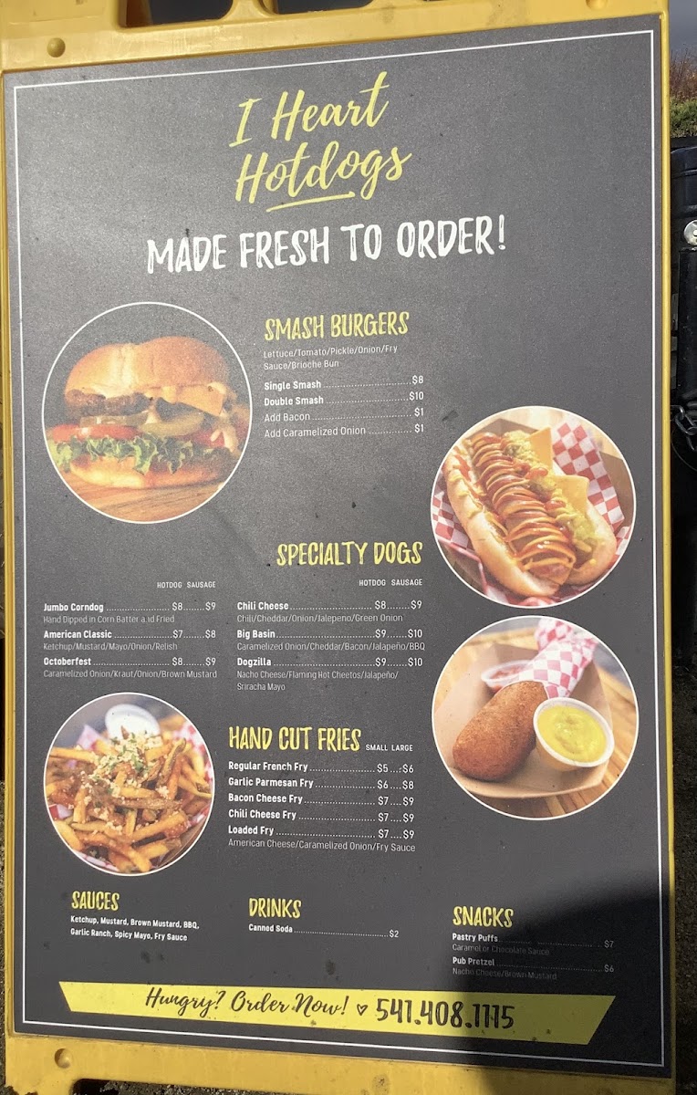 I Heart Hotdogs menu board